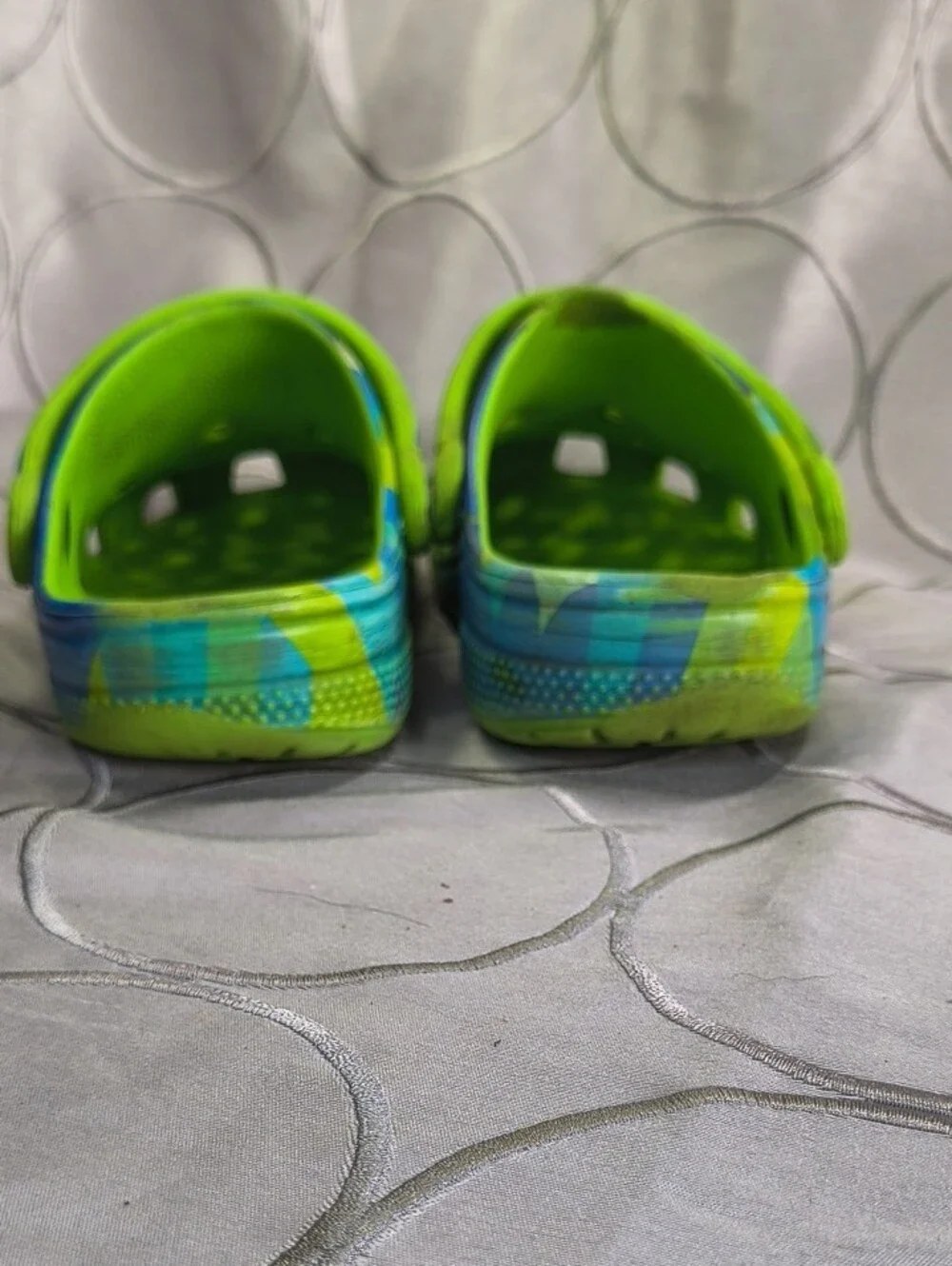 CROCS Kids Green and Blue Patterned Clogs with Heel Strap Size C13 AA